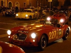 Mille Miglia,Manerbio, cars returning to Brescia, Saturday.Join us on our 2014 Mille Miglia tour
